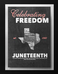 Juneteenth Poster – "Celebrating Freedom" Matte Vertical Wall Art | Texas Silhouette Print